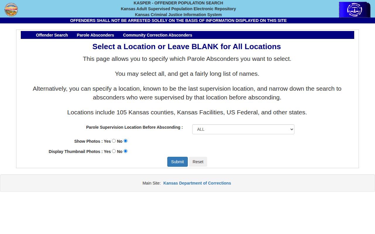 Elk County parole absconder record search filters